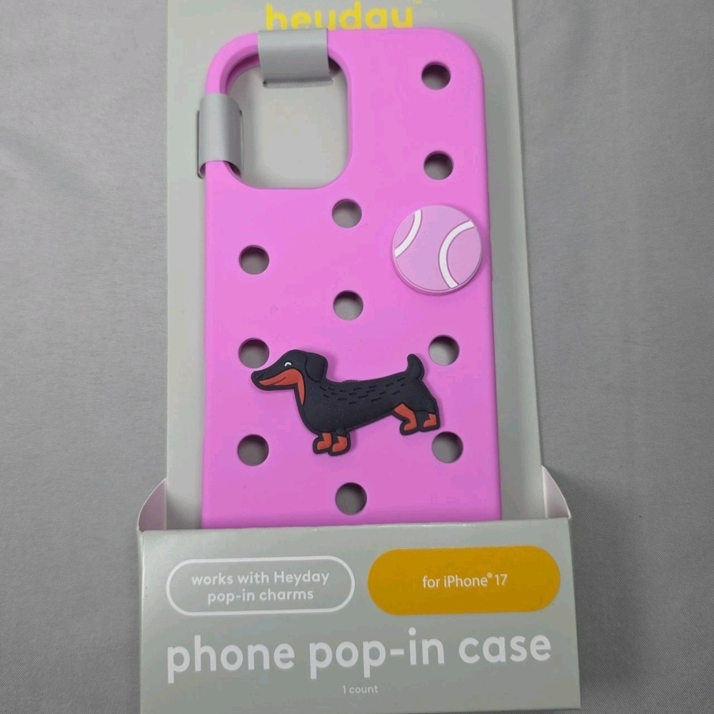 Heyday Pop In Phone Case iPhone 17 Silicone Charms Dachshund Dog Pink